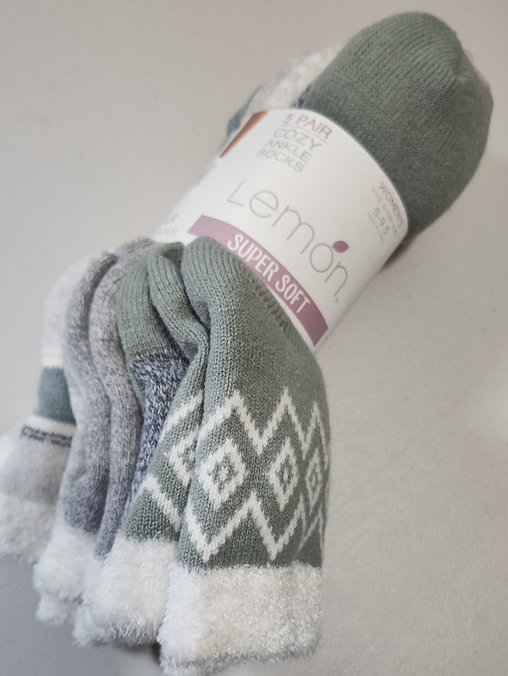 NWT Sz5-9.5 Womens, Lemon Super Soft Multicolor Cozy Ankle Socks - 5 Pairs